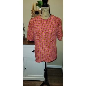 Notations Womens Shirt 100% Silk Size Med Button Down Short Sleeves